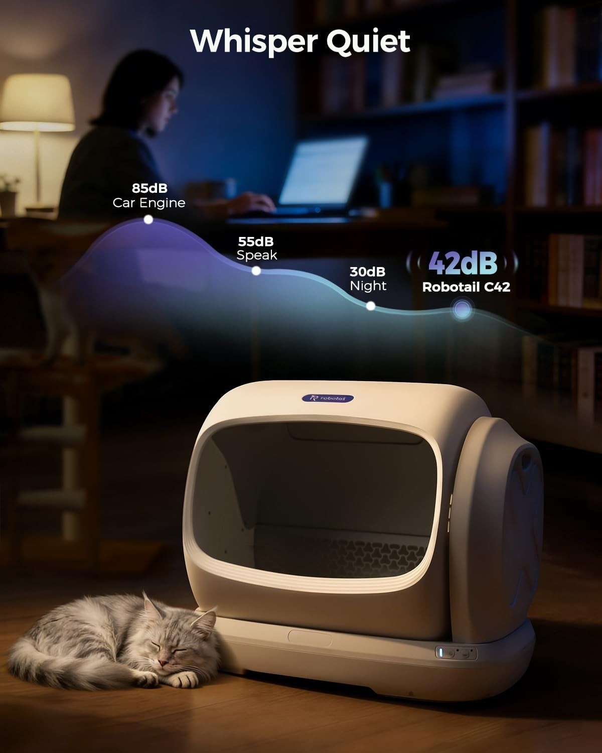 XXXL Self Cleaning Cat Litter Box App Control 106L Odor Free Auto