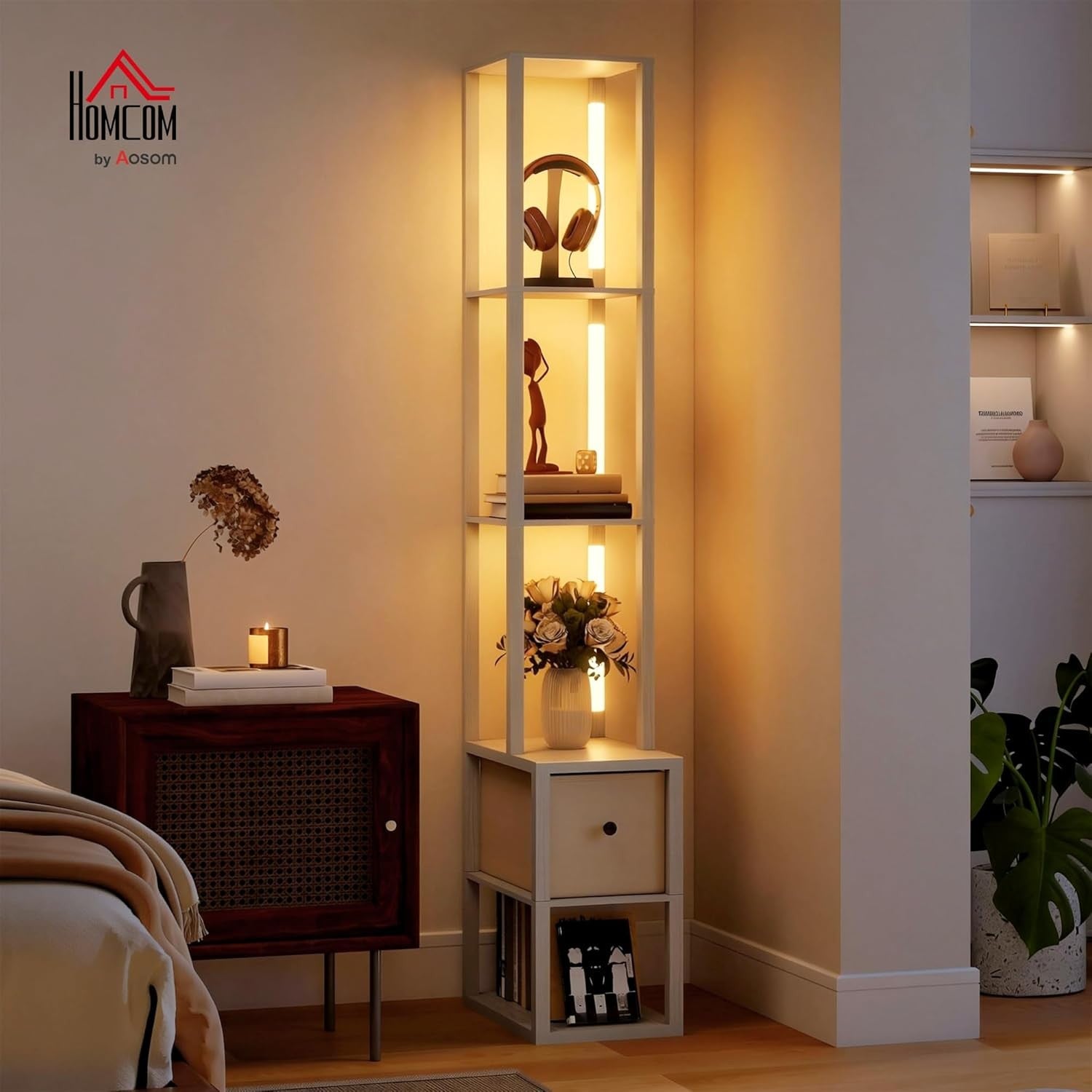LED Floor Lamp Shelves Storage Column Standing Lamp Adjustable Light