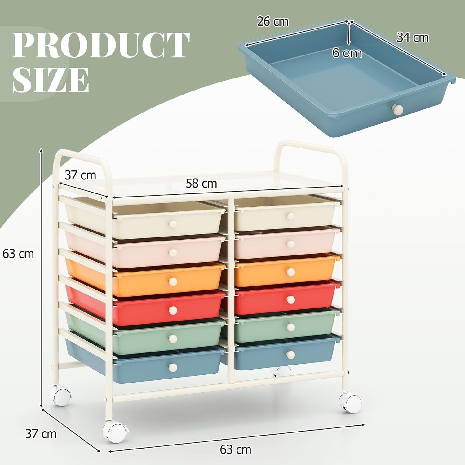12 Drawer Rolling Storage Trolley Utility Cart Organiser with Wheels