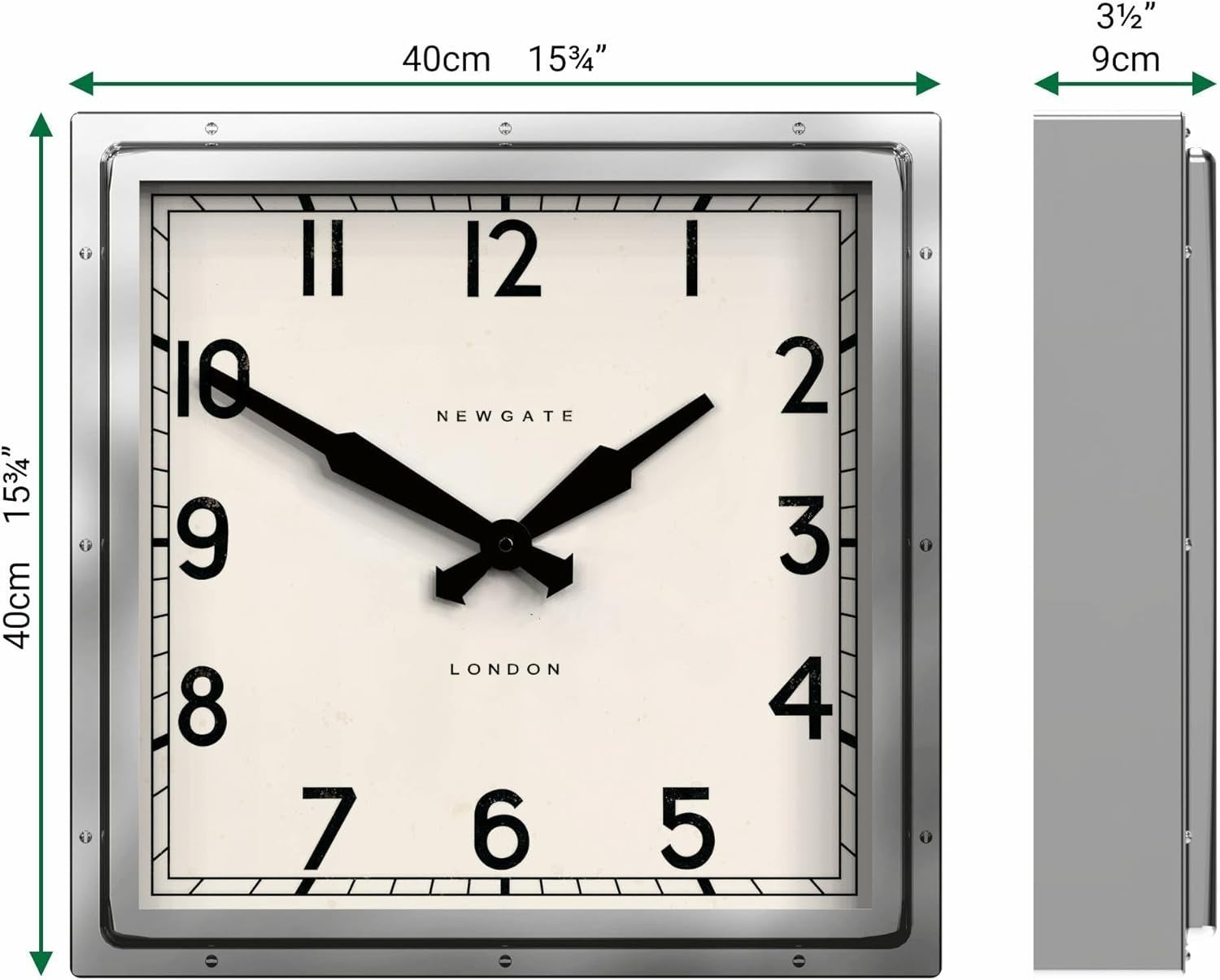 Large Square Wall Clock 40cm Vintage Industrial Silent Metal Retro