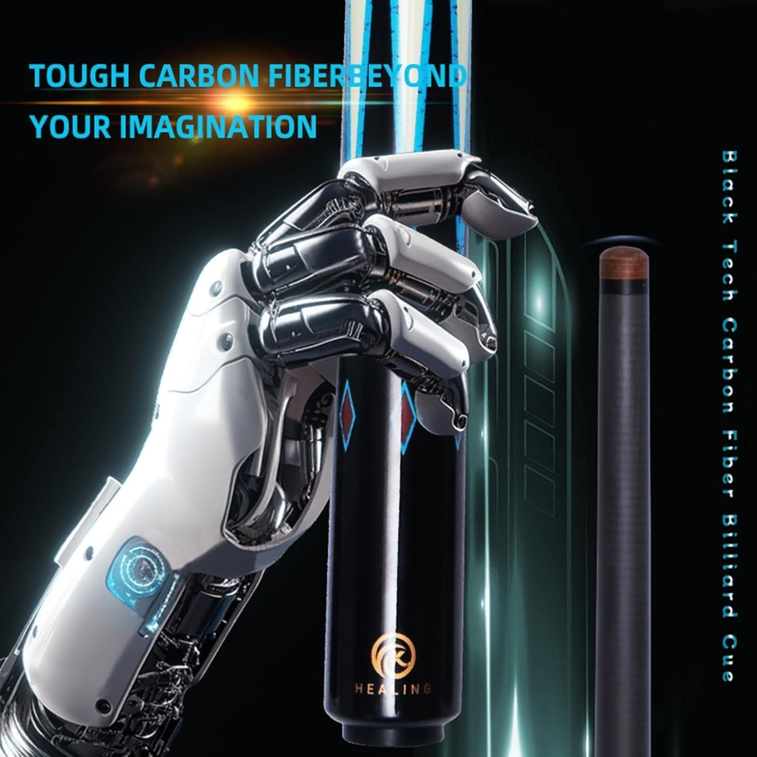 Carbon Fiber Pool Cue 57in 10.5mm Tip 3/4 Joint Pro Control