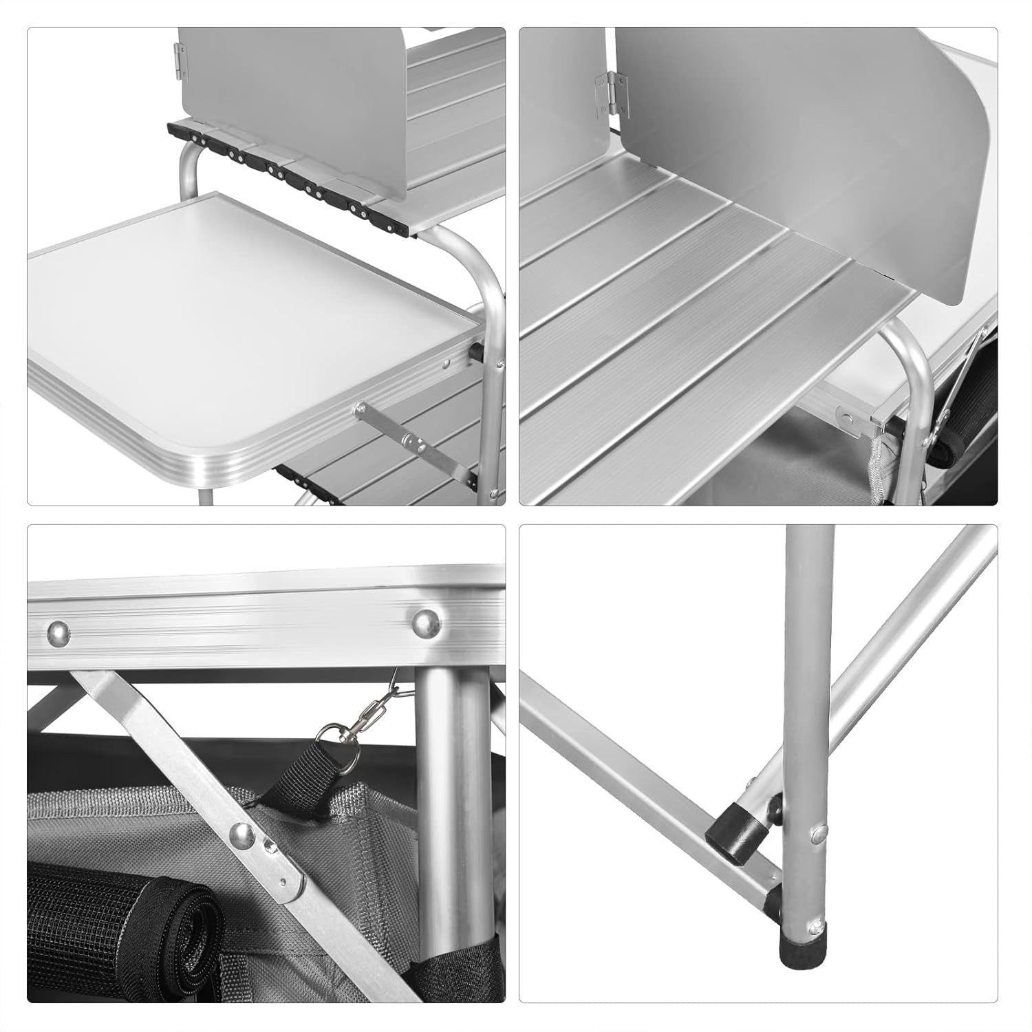 Folding Camping Kitchen Table BBQ Unit w/ Storage, Windshield, Bag
