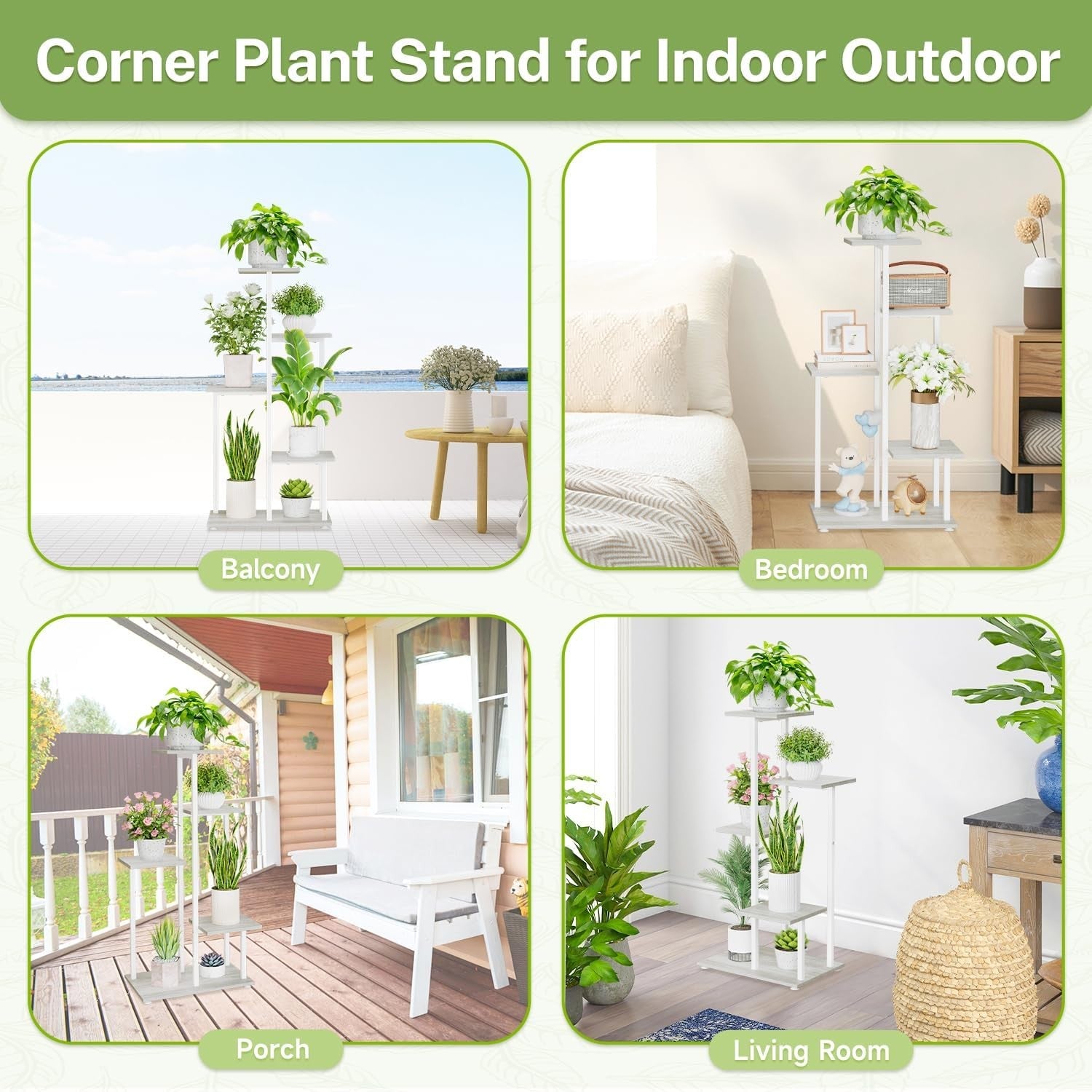 5 Tier White Metal & Wood Plant Stand | Tall Corner Indoor Display Shelf Rack