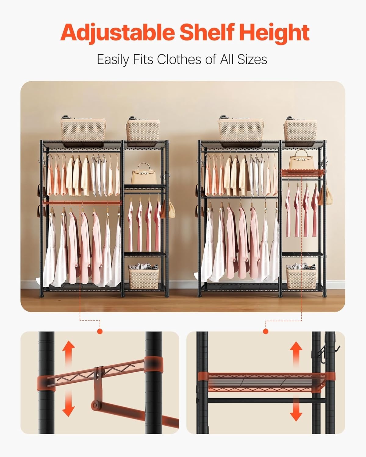 Heavy Duty Clothes Rack 6 Tier Steel Closet 363KG Wardrobe