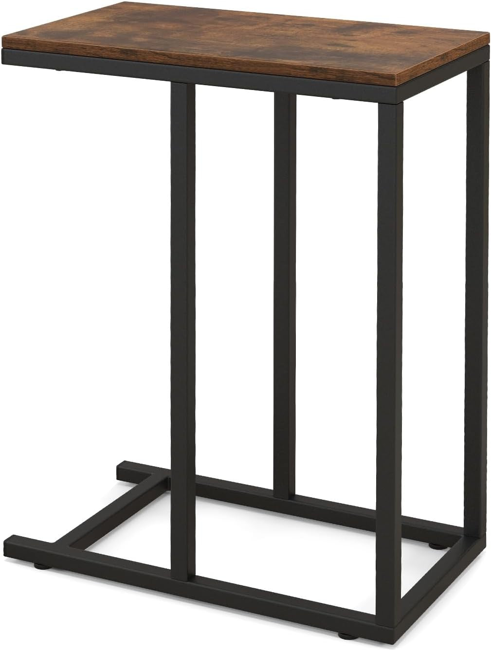 C-Shaped Side Table Rustic Brown | Industrial Sofa Laptop Snack Table 64cm