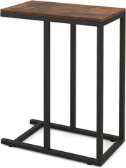 C-Shaped Side Table Rustic Brown | Industrial Sofa Laptop Snack Table 64cm