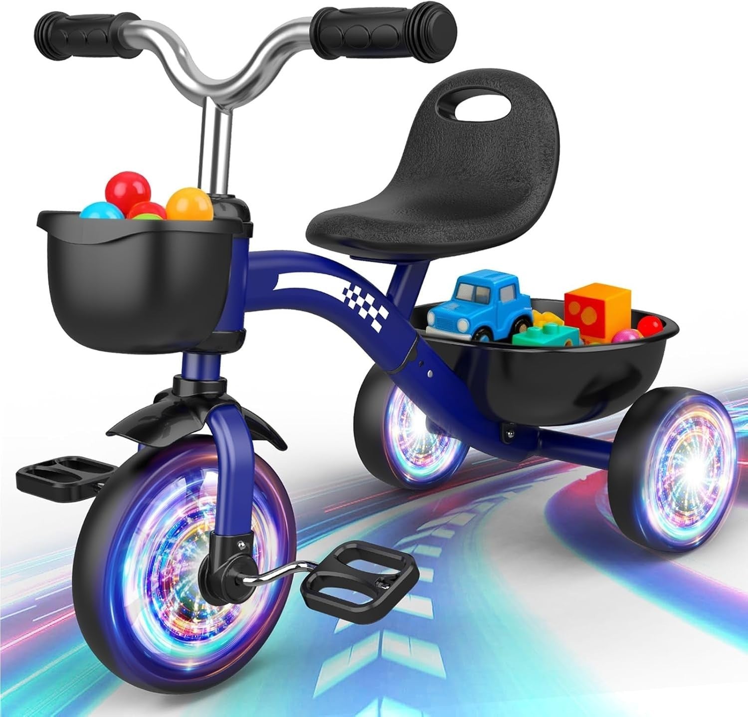Kids Tricycle LED Light Wheels Balance Bike Adjustable Seat Boys 2-5Y