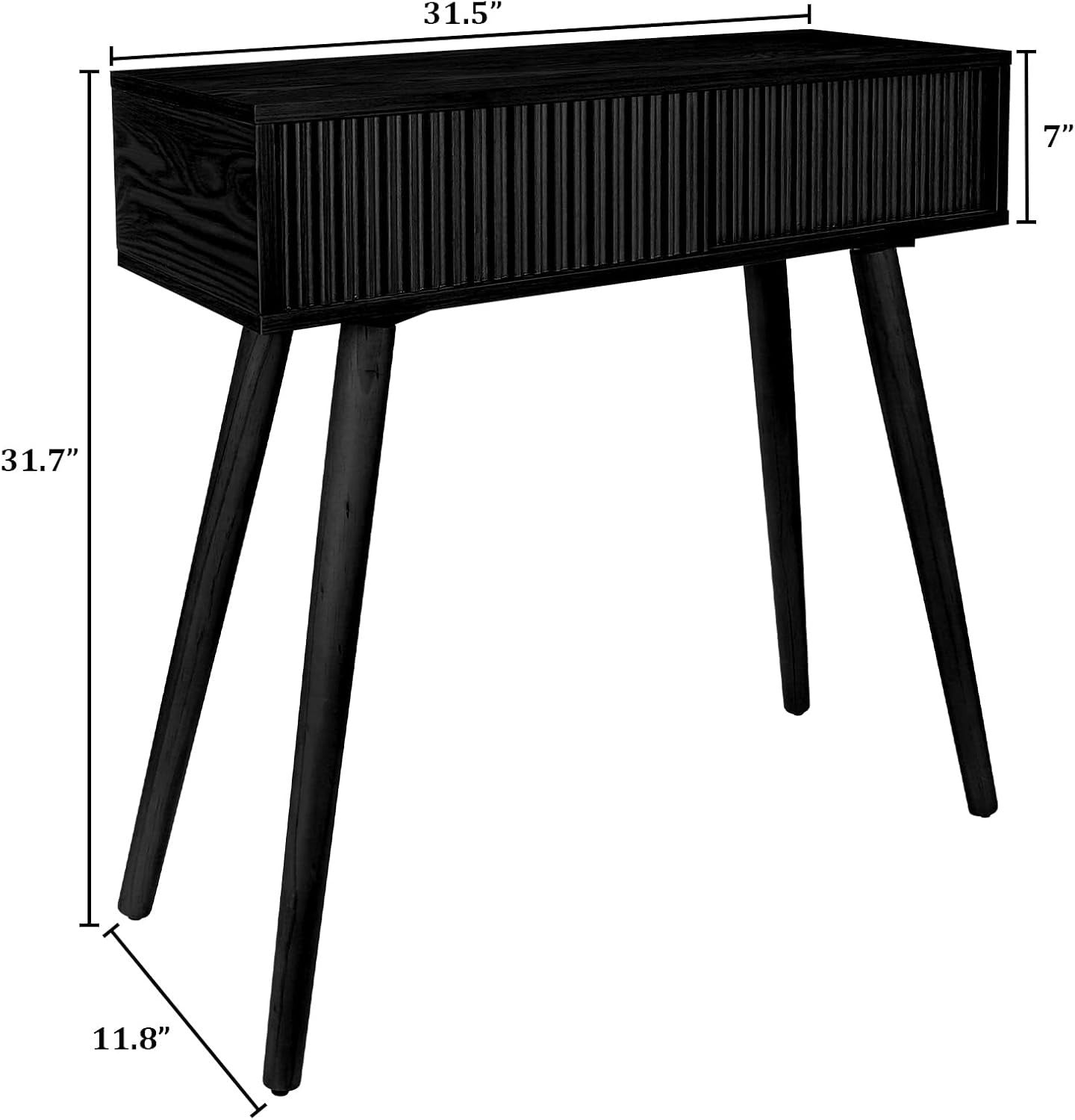 Slim Black Console Table with Fluted Drawer, Narrow Entryway Desk