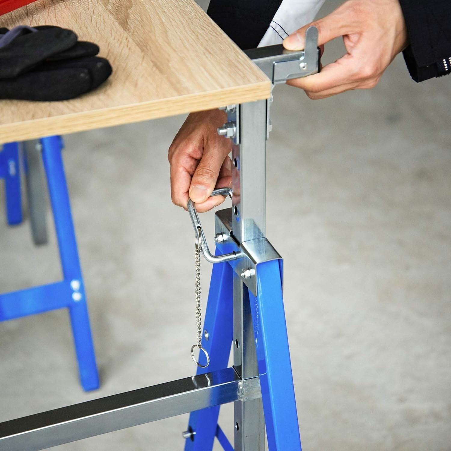 2x Adjustable Telescopic Sawhorse Folding Steel Trestle Work Bench Blue 80–130cm