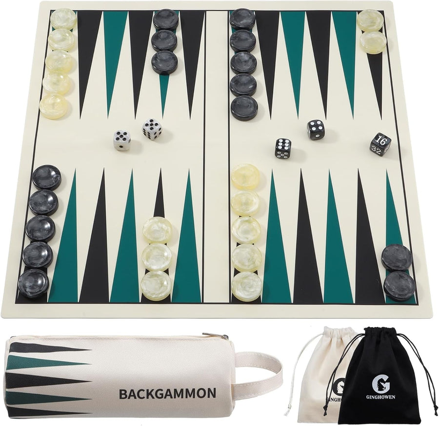 Silicone Backgammon Set Foldable Travel Board Game Bag 2 Players