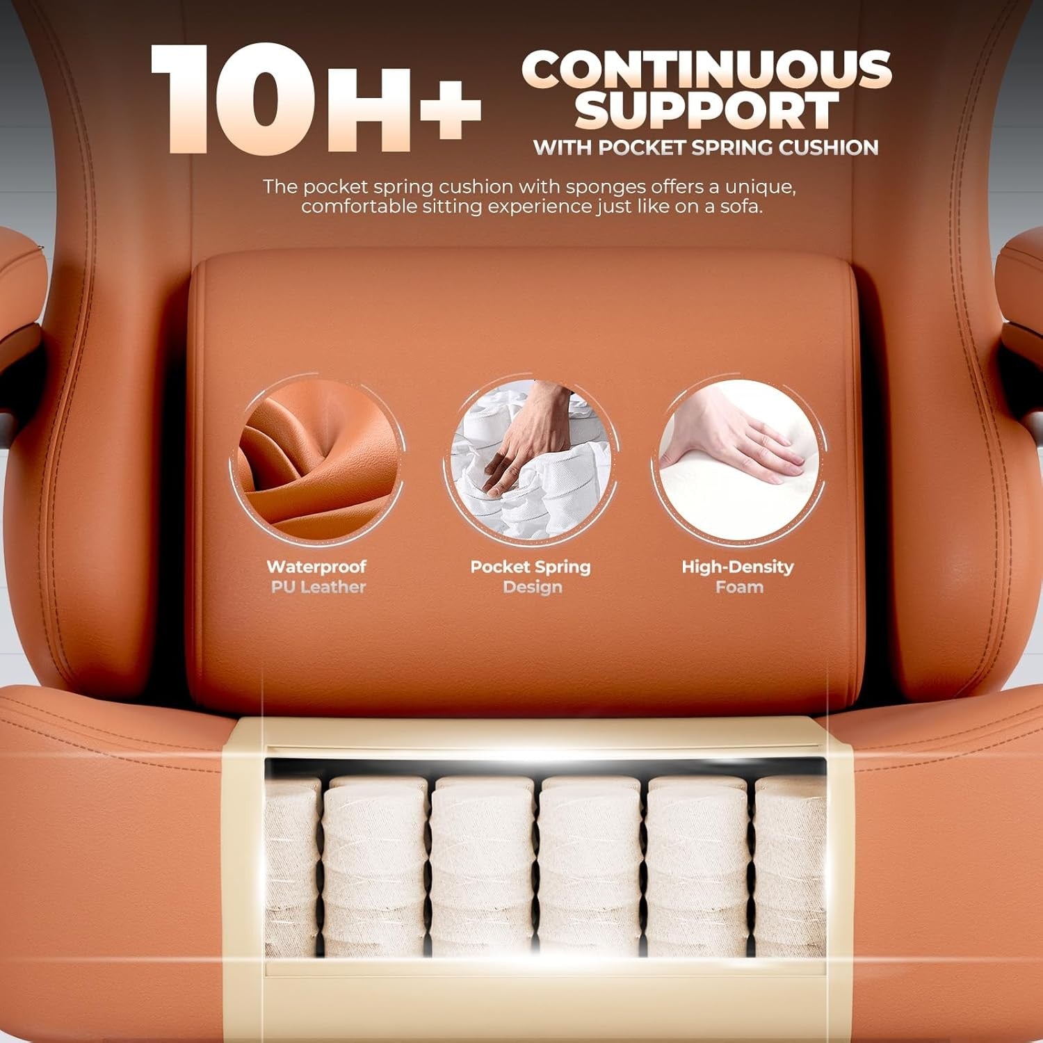 Ergonomic Gaming Chair w/ Footrest Recliner Faux Leather Orange