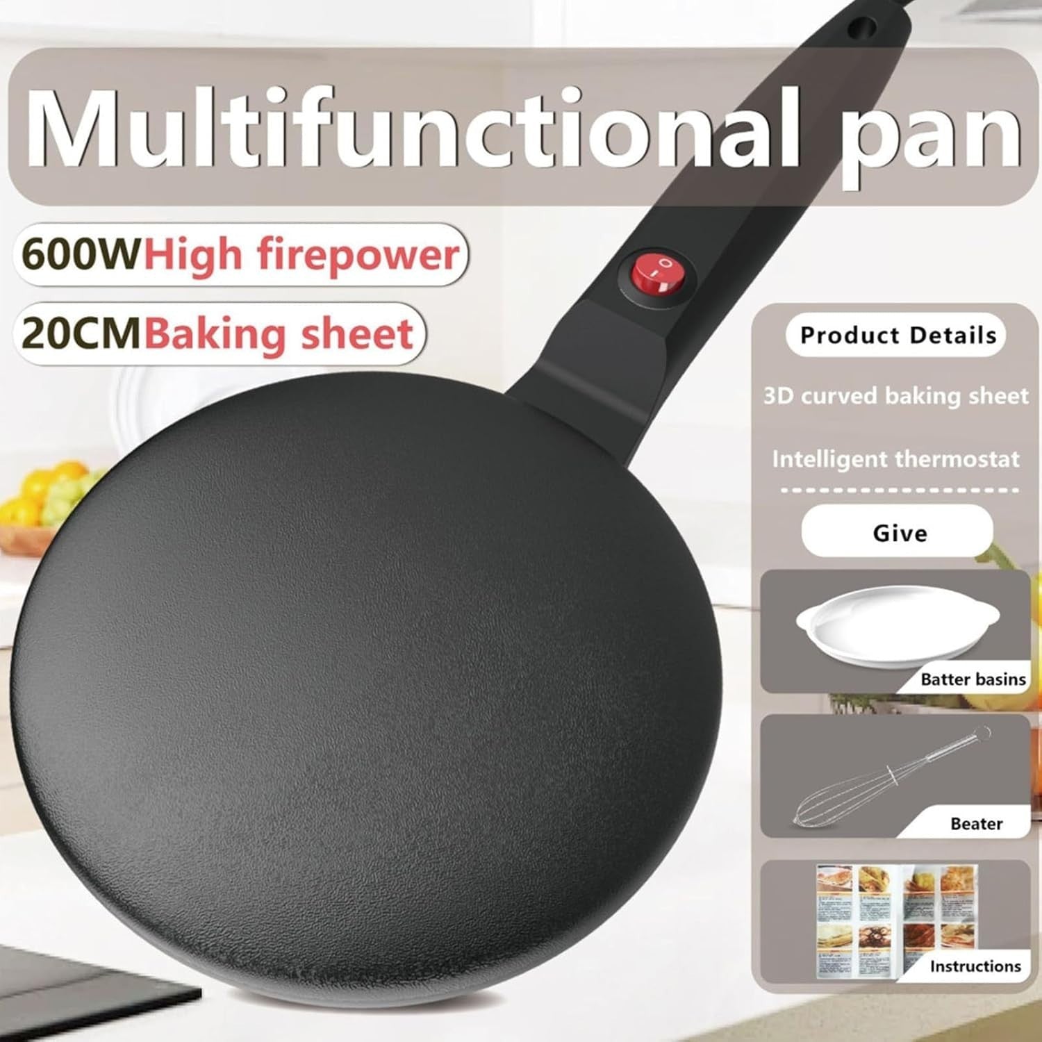 8" Electric Crepe Maker Non-Stick Pan | Auto Temp Control | Portable Machine