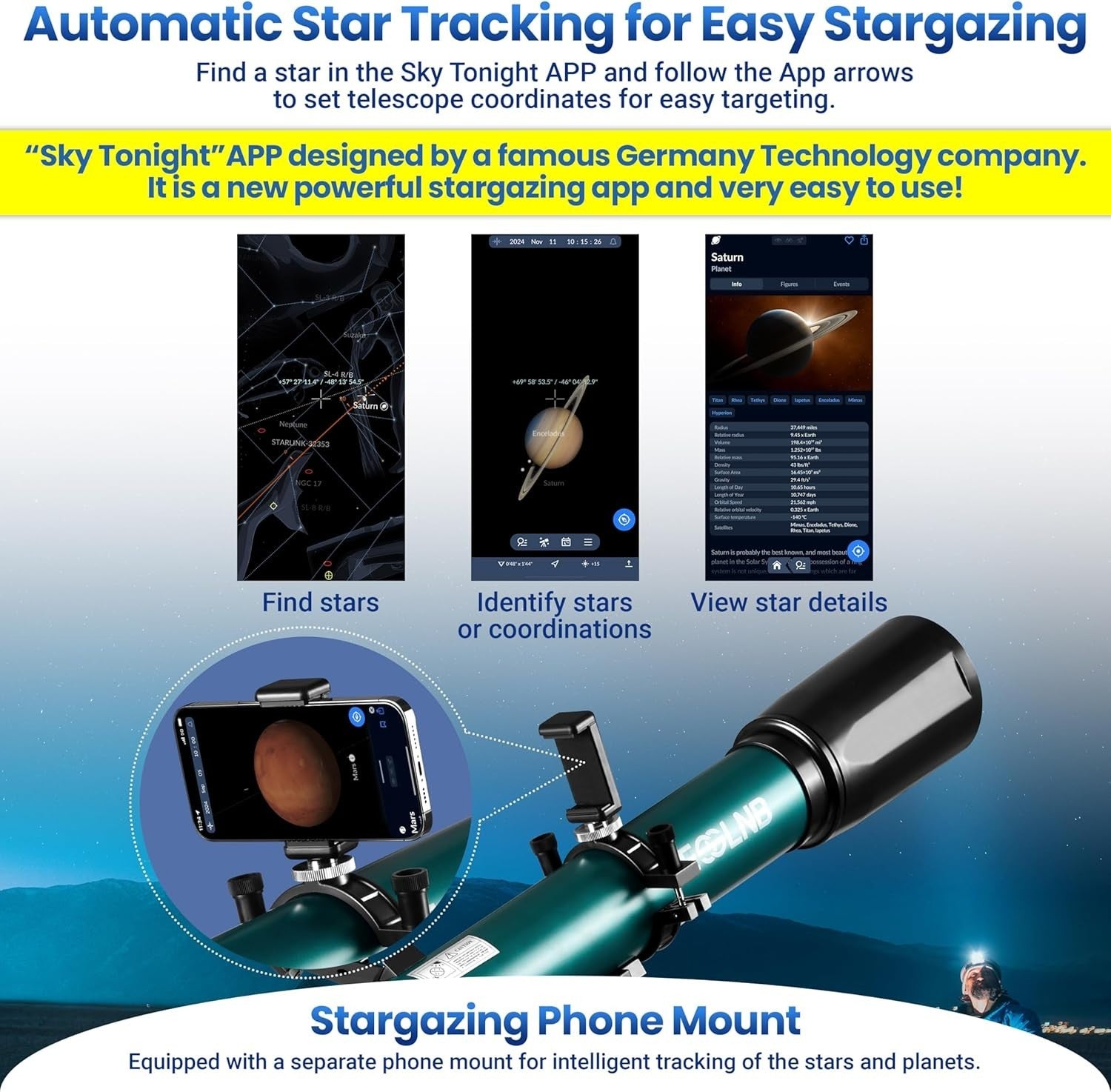 Telescope for Astronomy with Smartphone Adapter & Adjustable Tripod
