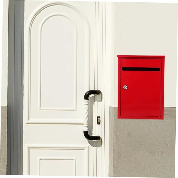 Lockable Red Suggestion Box Iron Metal Wall Mount Mailbox Outdoor Feedback Safe