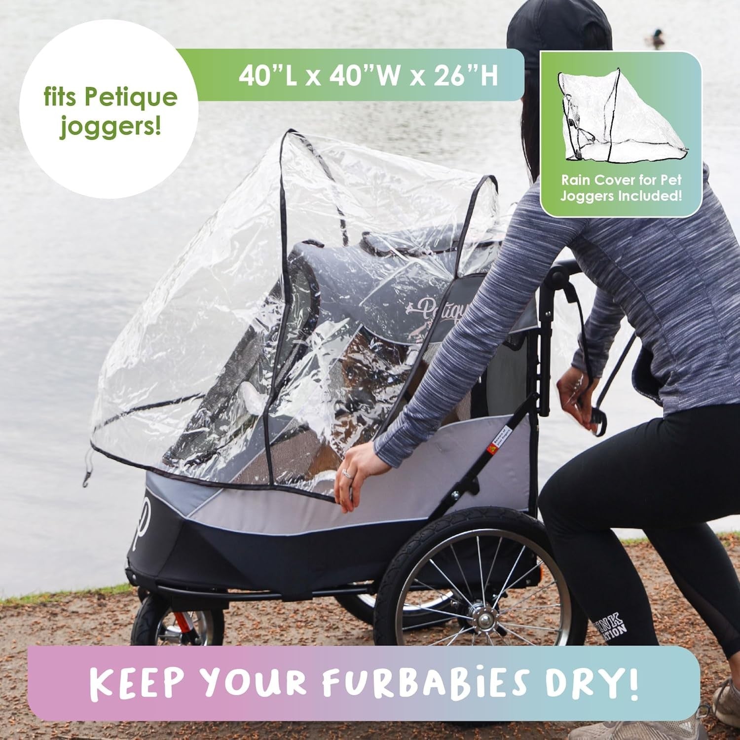 Large Dog Stroller 3 Wheel Jogger Pet Pram Grey for Medium Large Dogs