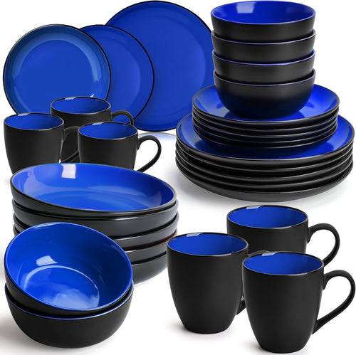 30pc Dinnerware Set Plates Bowls Mugs Service for 6 Modern Blue