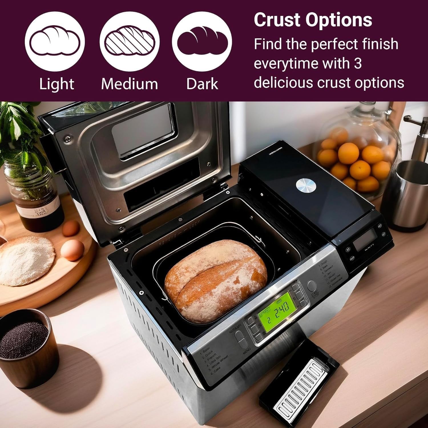 13-in-1 Bread Maker Machine Gluten-Free Auto Dispenser Crust Control Silver