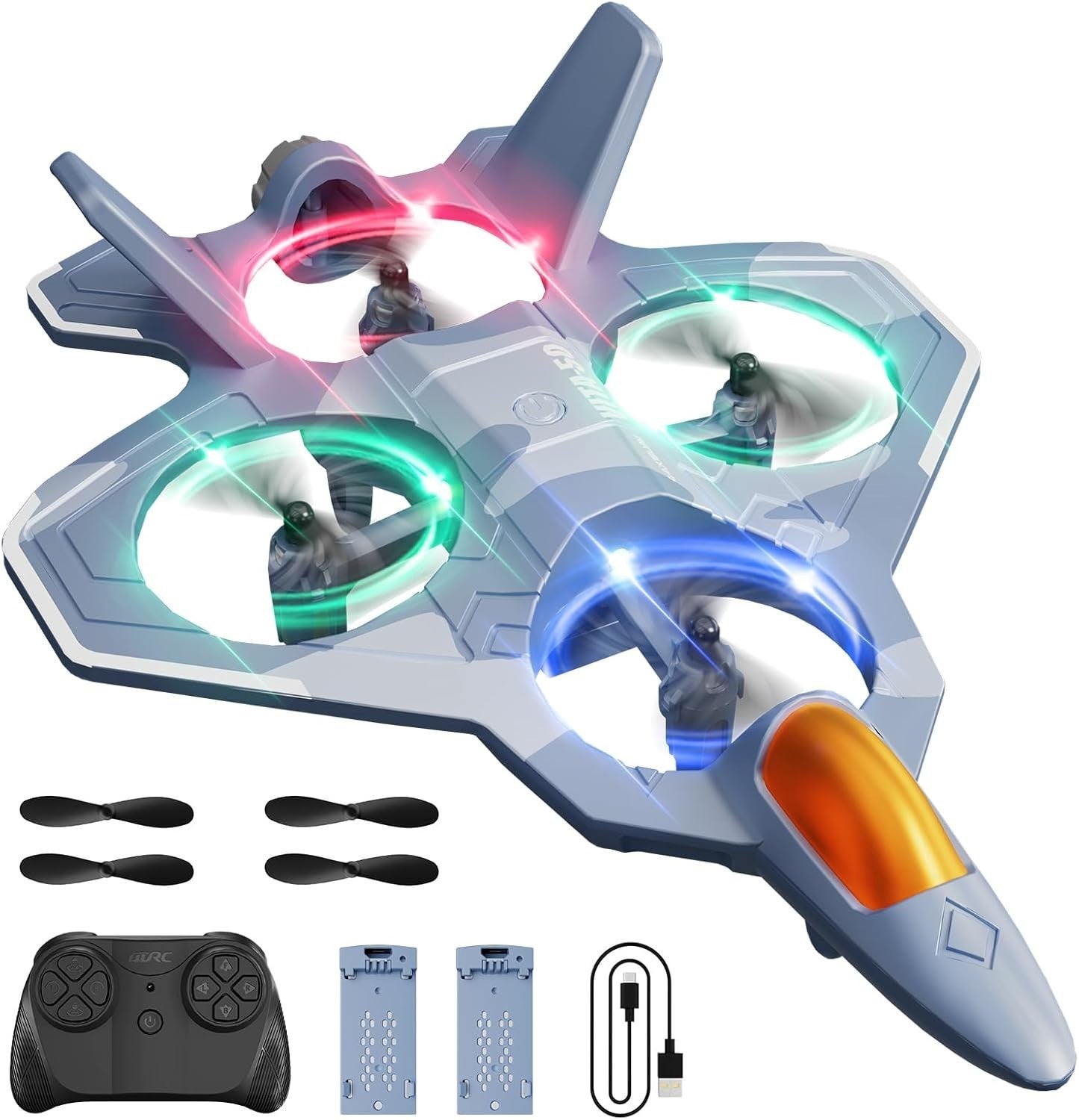 RC Plane for Kids Adults, Easy Fly 2 Take-Off Modes, LED Lights, 360 Flip Toy