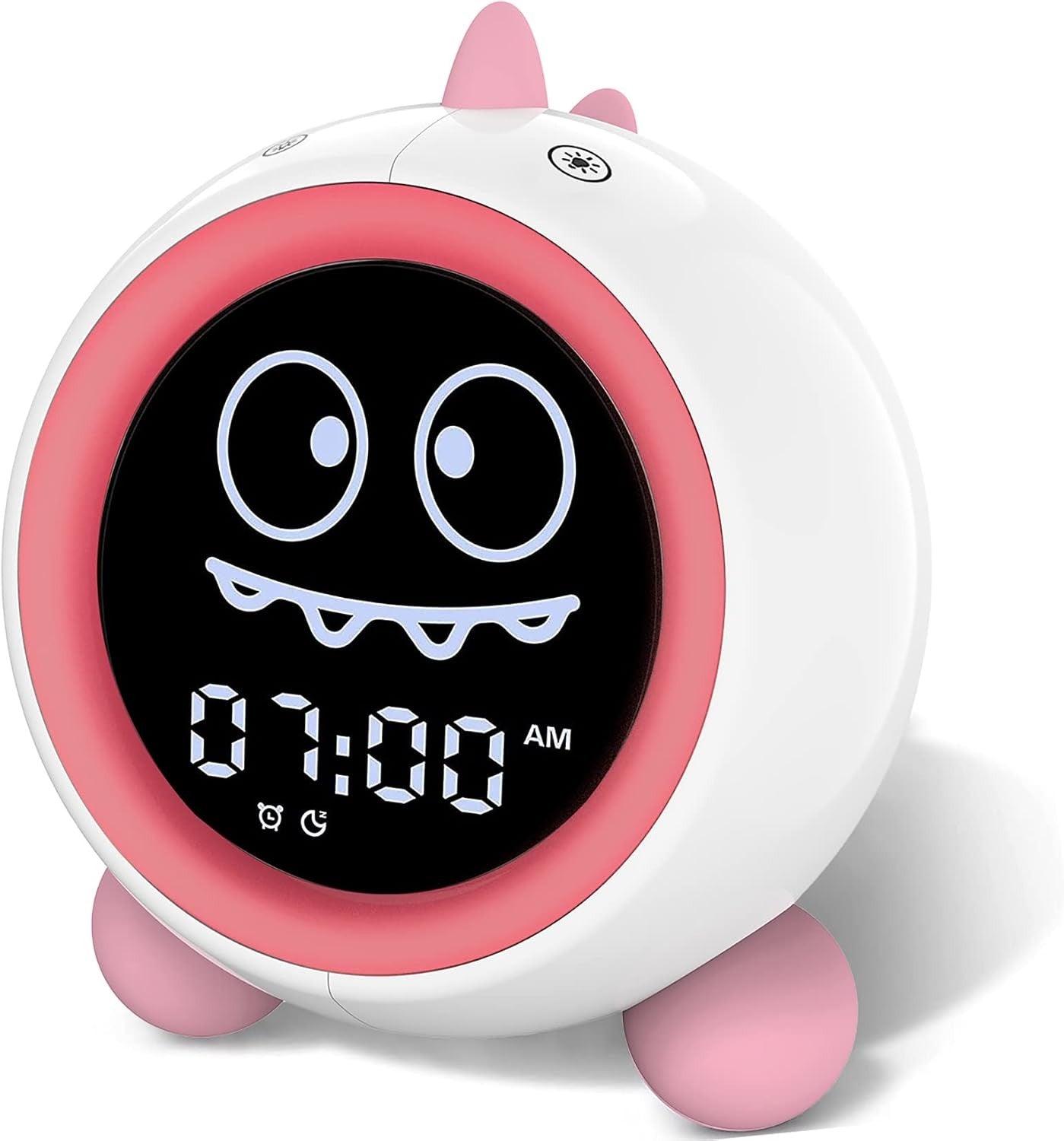 Pink Kids Sleep Training Alarm Clock Night Light Sound Machine Toddler
