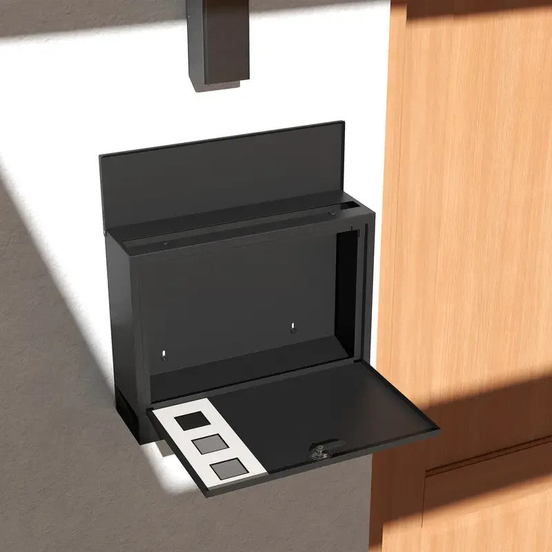 Wall Mounted Post Box with Lock – Modern Black Steel Mailbox