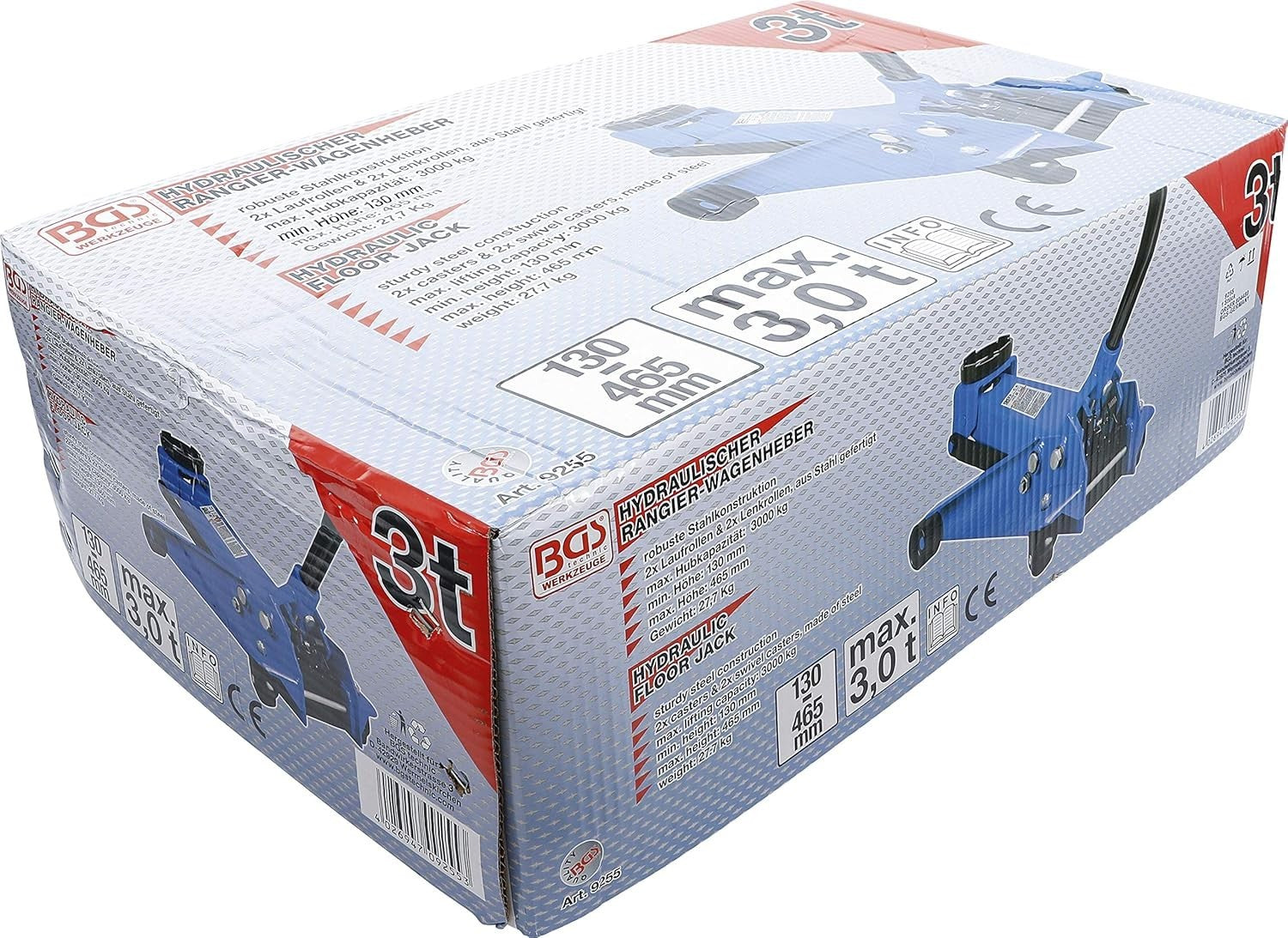 3 Ton Hydraulic Floor Jack Heavy Duty 130–465mm Steel Trolley Lift Blue