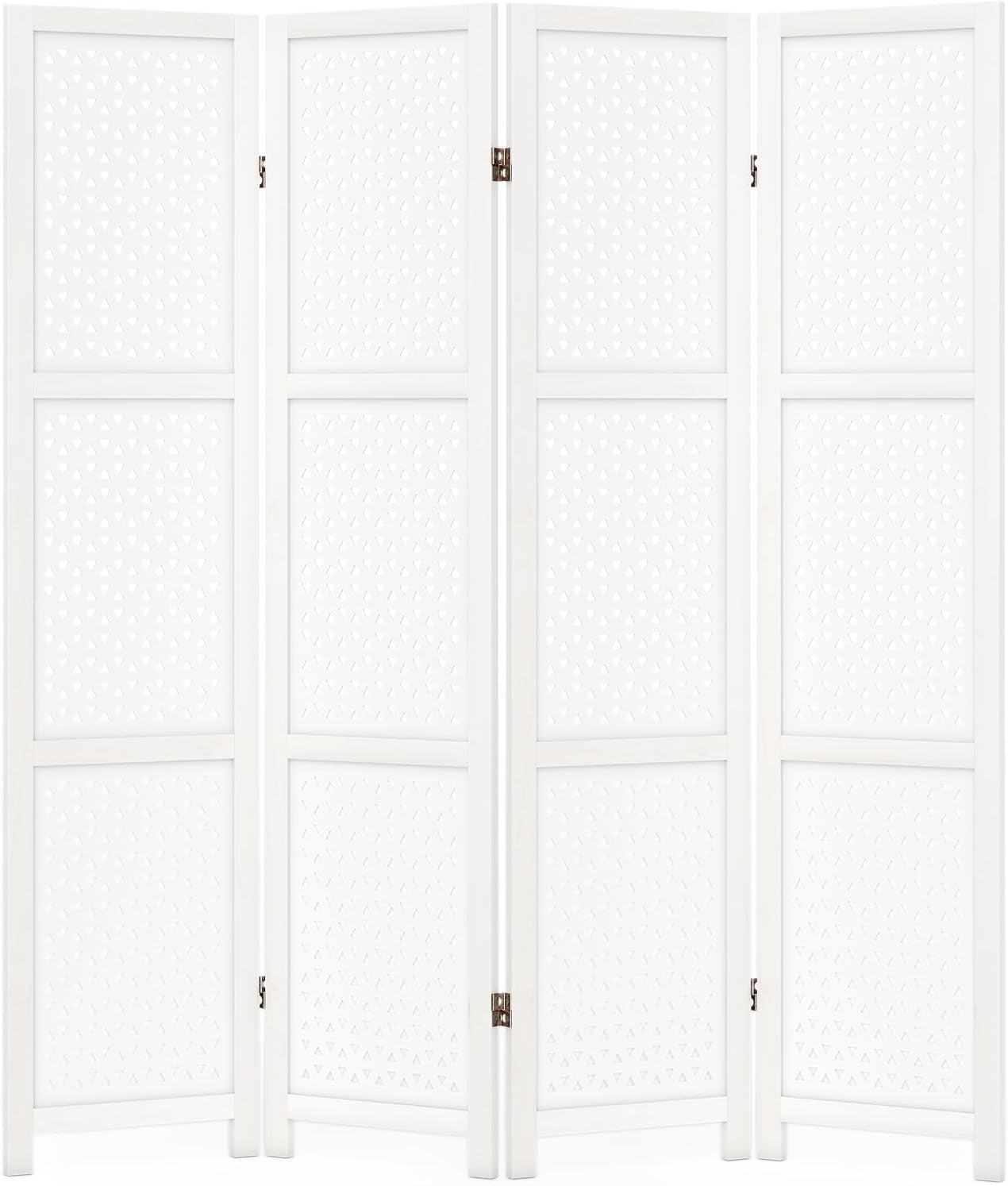 4 Panel White Carved Wood Room Divider Decorative Privacy Screen 170cm High