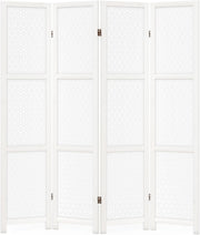 4 Panel White Carved Wood Room Divider Decorative Privacy Screen 170cm High