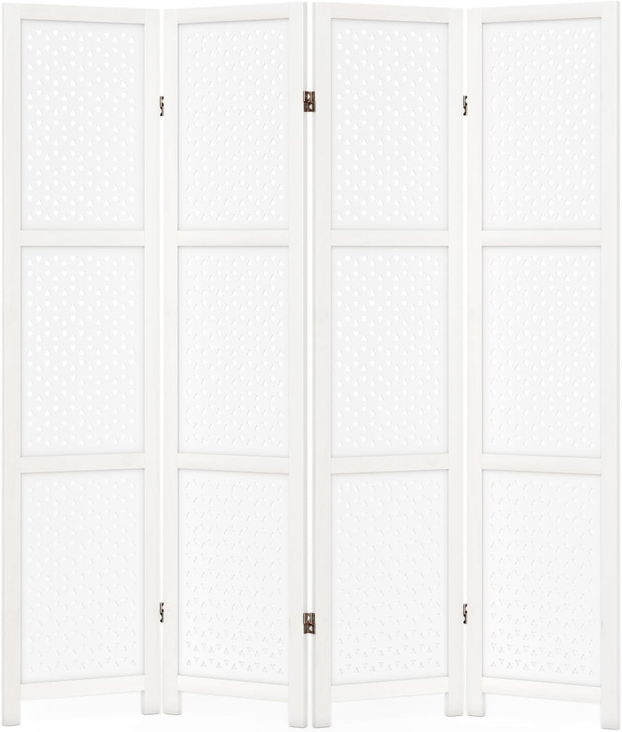 4 Panel White Carved Wood Room Divider Decorative Privacy Screen 170cm High
