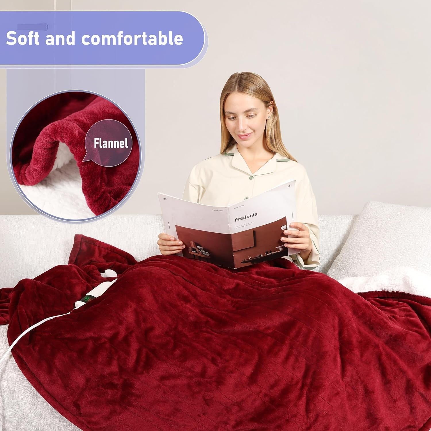 Electric Heated Throw Blanket 180x200cm Sherpa Fleece 10 Heat Auto Off