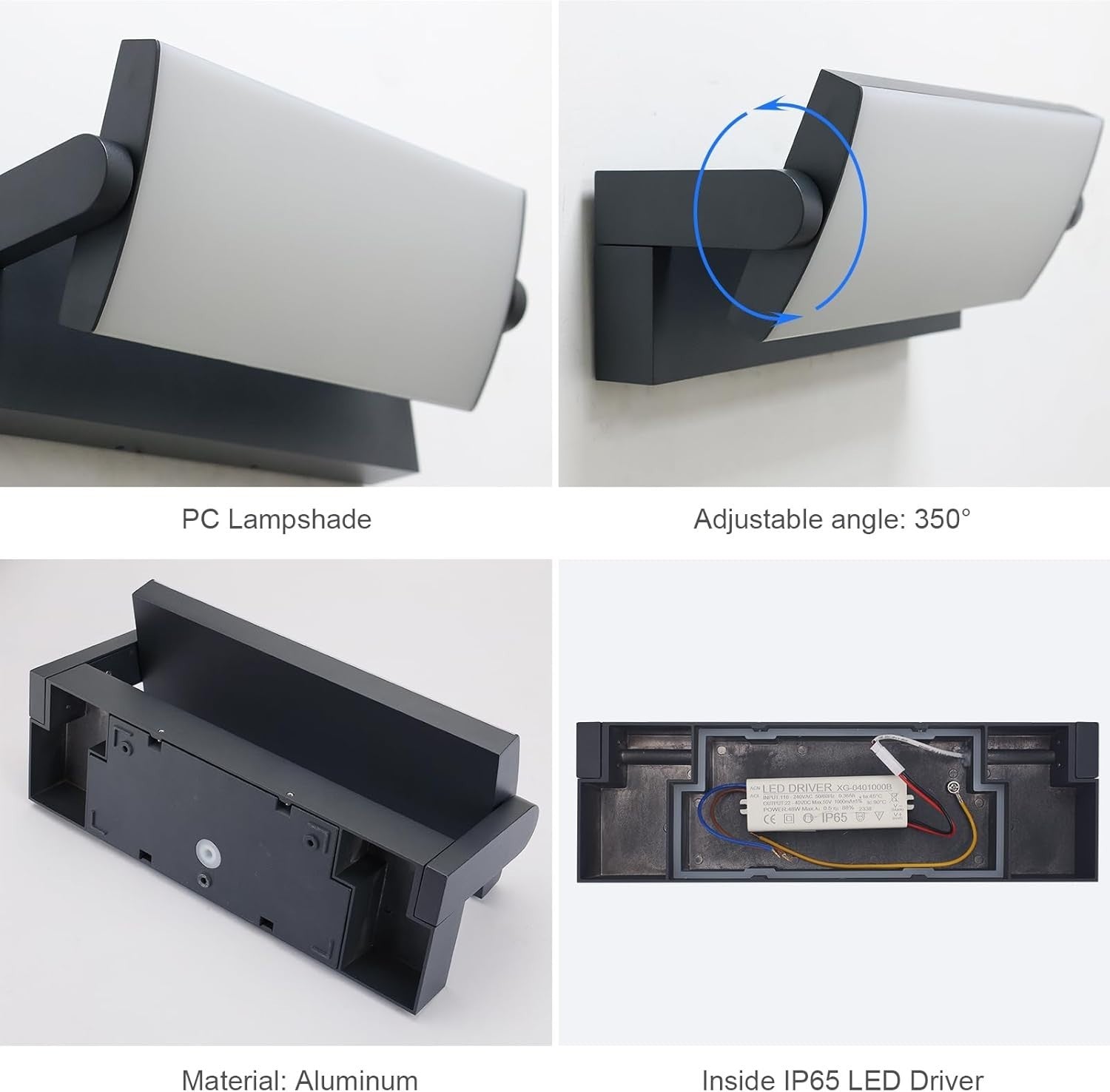 45W LED Outdoor Waterproof Wall Light | Adjustable Modern Anthracite Lamp