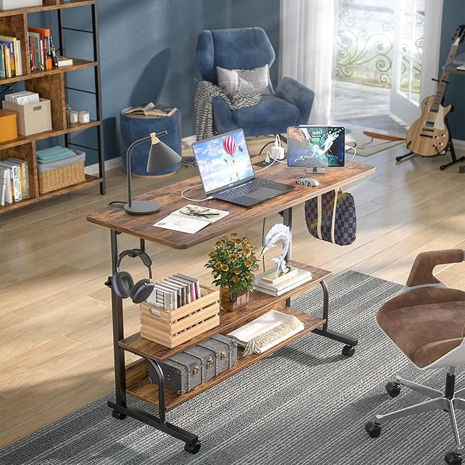 Rolling Standing Desk Adjustable Height Power USB C-Shaped Mobile Table