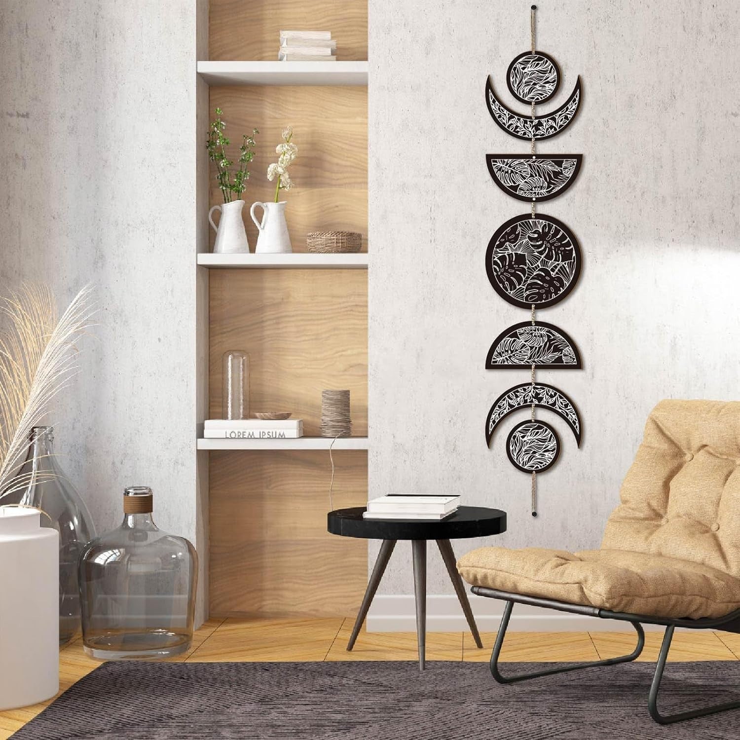 Moon Phase Wall Art Wooden Boho Witchy Hanging Decor