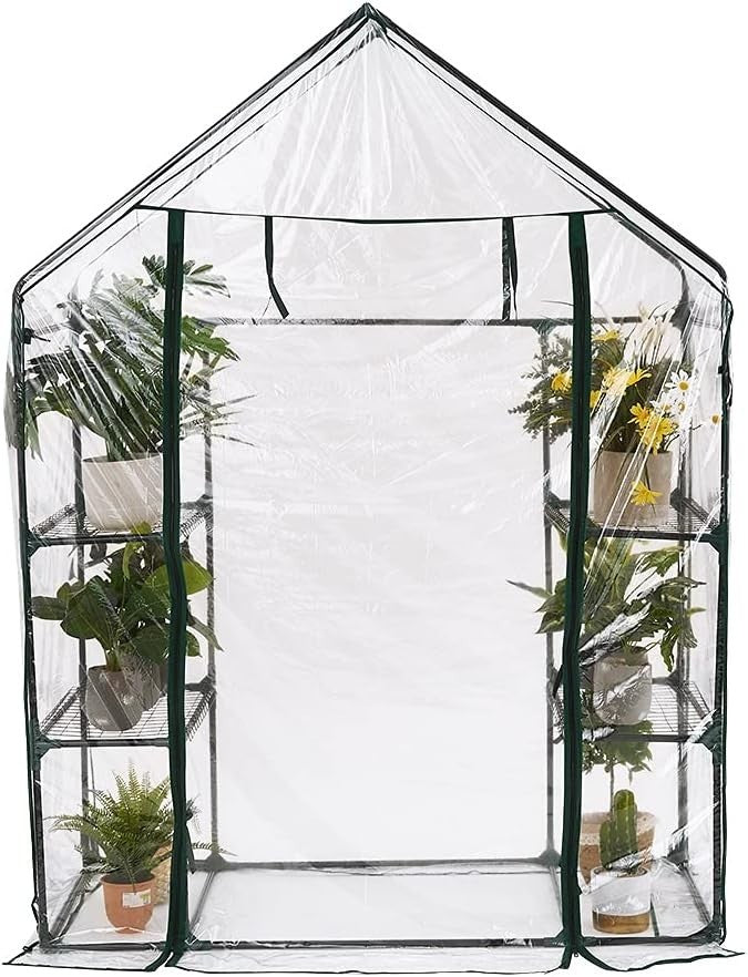 Compact Walk-In Greenhouse 3 Tier 6 Shelves PE Cover for Plants & Seedlings