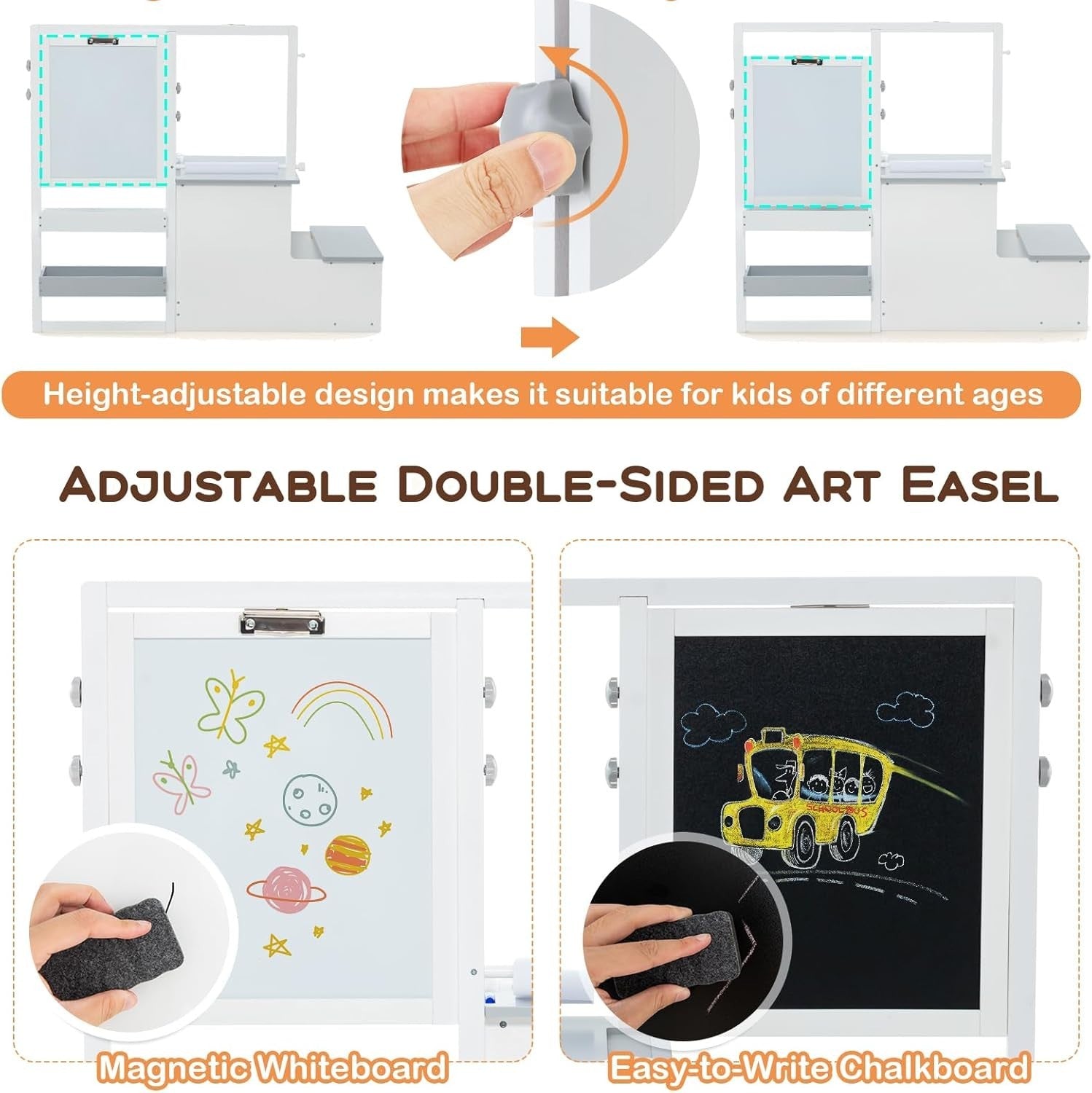 Adjustable Kids Art Table & Bench Set with Easel, Storage & Accessories
