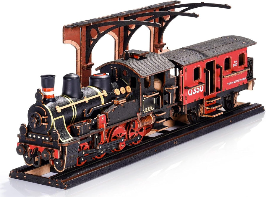3D Steam Train Puzzle Model Kit with Track & Vintage Platform, DIY Decor