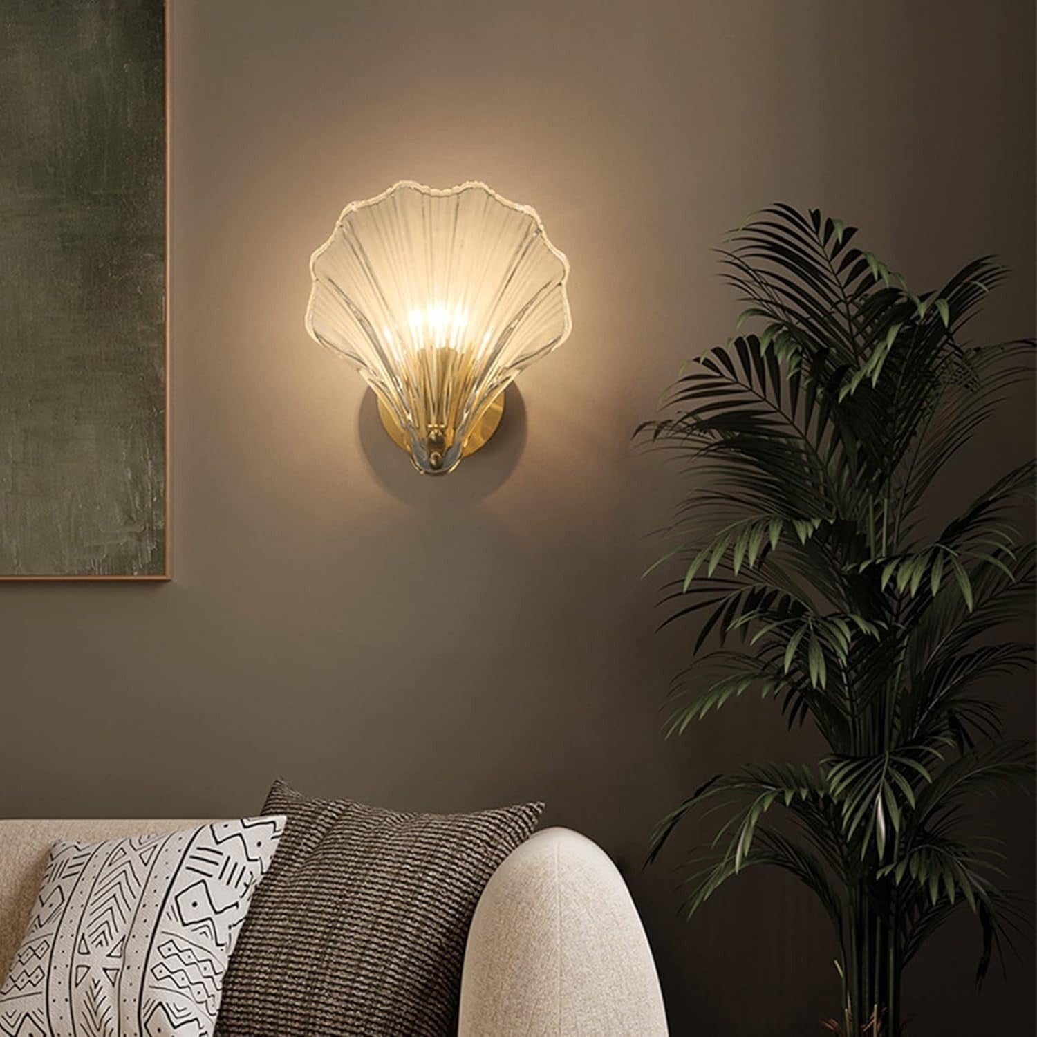 Modern Shell Glass Wall Sconce Light, Elegant LED Lamp for Bedroom Bath