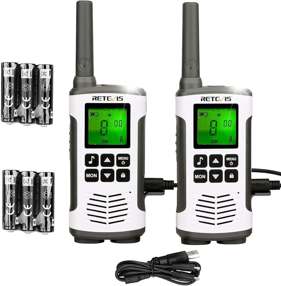 Rechargeable Walkie Talkies PMR446 VOX LED Flashlight 2 Pack Silver
