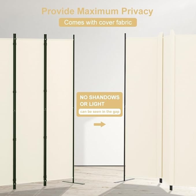 6-Panel Folding Room Divider 6ft Beige Privacy Screen Wall Partition Home Office