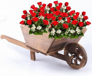 Wooden Wheelbarrow Planter – Rustic Garden Decor w/ Rotating Wheel Heavy Duty