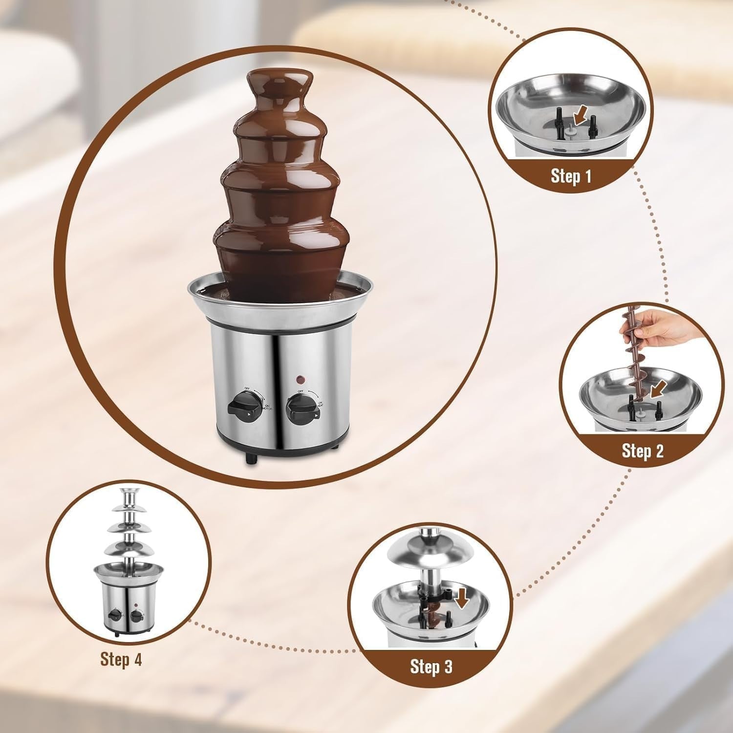 4 Tier Chocolate Fountain Machine Electric Fondue Melter Party 220V
