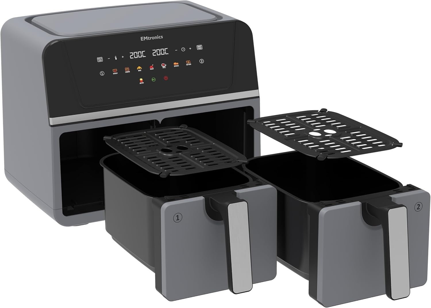 Dual Zone 9L Air Fryer 2400W Family Size | Smart Finish | Low-Oil Cooking Grey