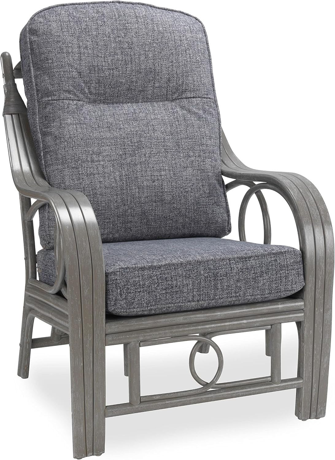 Grey Rattan Conservatory Armchair Indoor Cane Lounge Chair with Easy-Clean