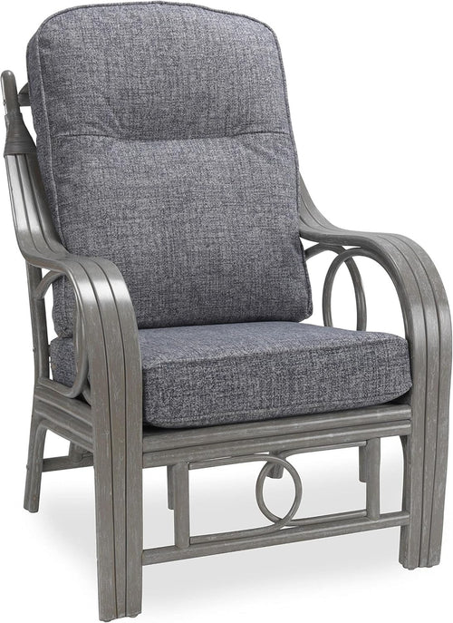 Grey Rattan Conservatory Armchair Indoor Cane Lounge Chair with Easy-Clean