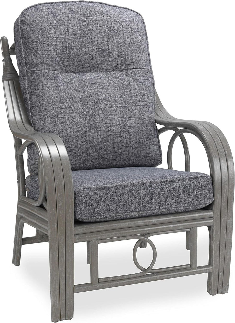 Grey Rattan Conservatory Armchair Indoor Cane Lounge Chair with Easy-Clean