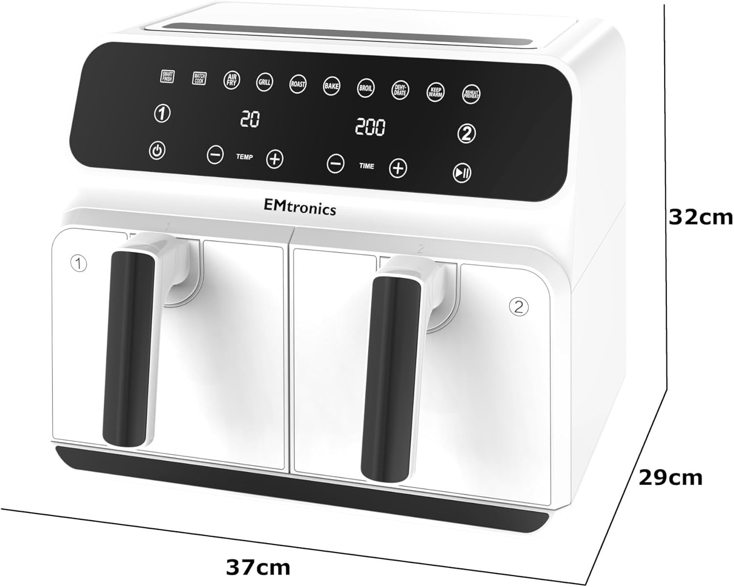 8L Dual Zone Air Fryer 2500W 8 Presets LED Touch 99min Timer Low Oil