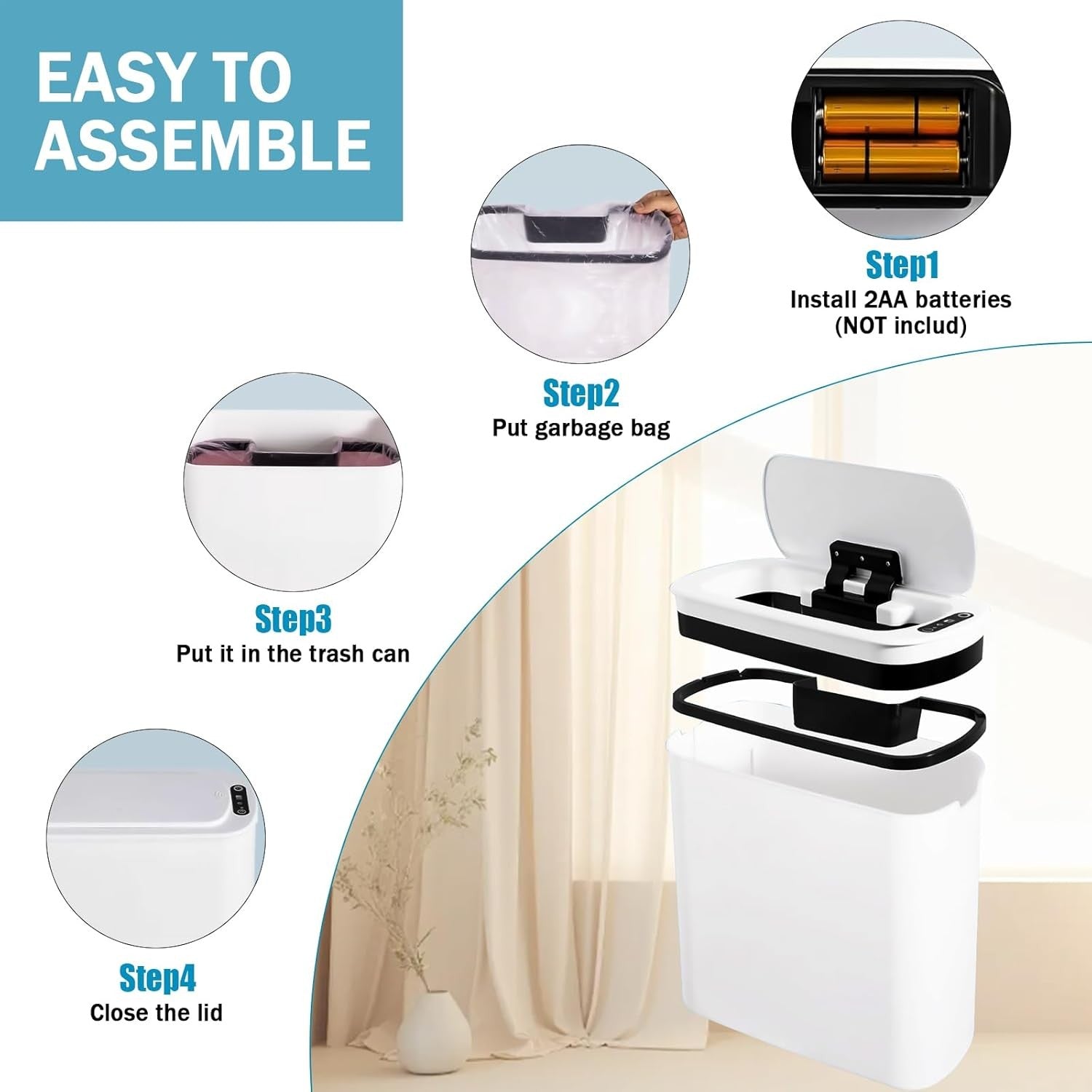 25L Sensor Kitchen Bin Automatic Touchless Motion Lid White