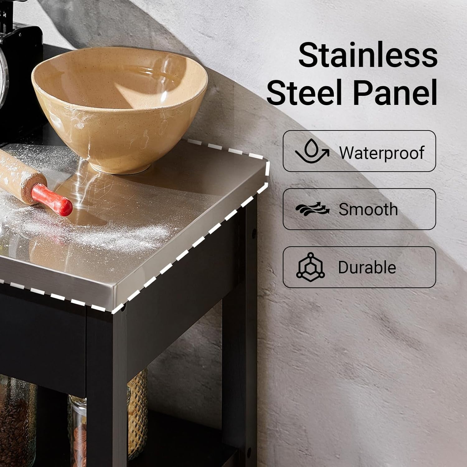 Kitchen Trolley Cart Stainless Steel Top Storage Cabinet