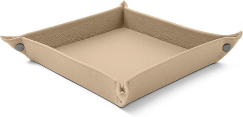 Leather Valet Tray Beige – Desk Organiser for Keys, Coins & Jewellery