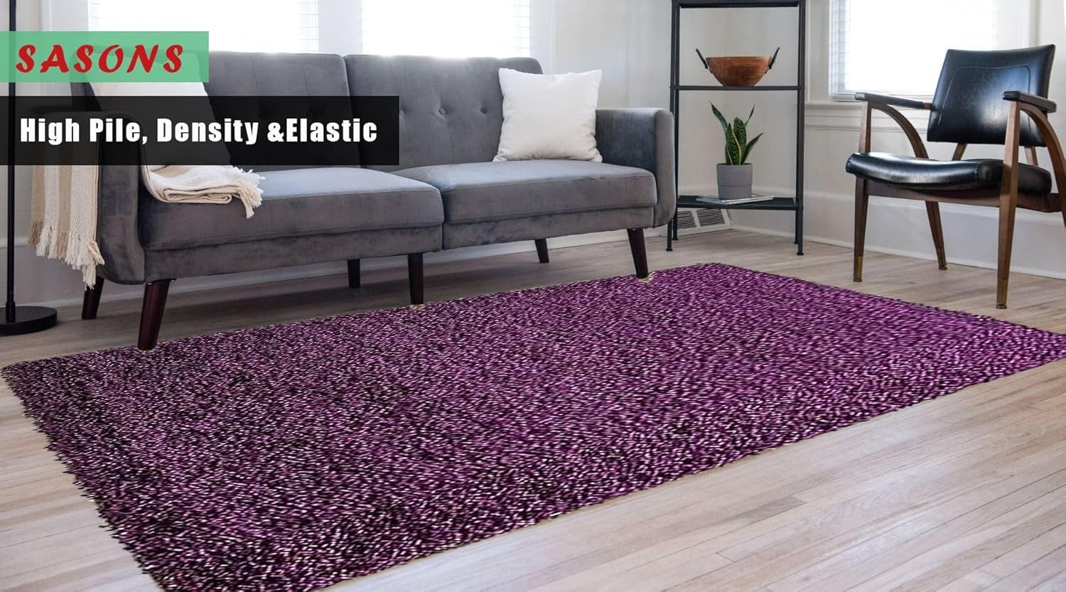 Extra Large Shaggy Rug 160x230cm 5cm Thick Soft High Pile Purple Carpet