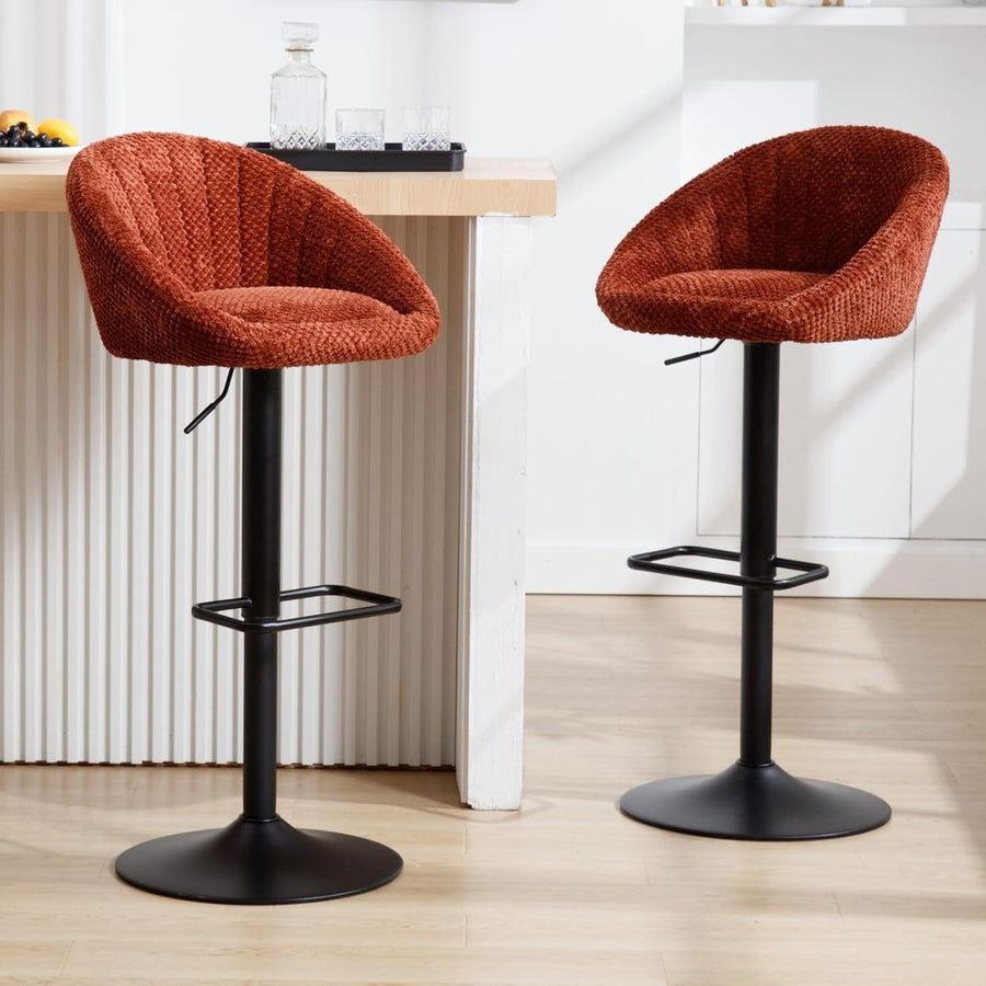 Bar Stools Set of 2 | Brown L-Shaped Adjustable PU Counter Chairs